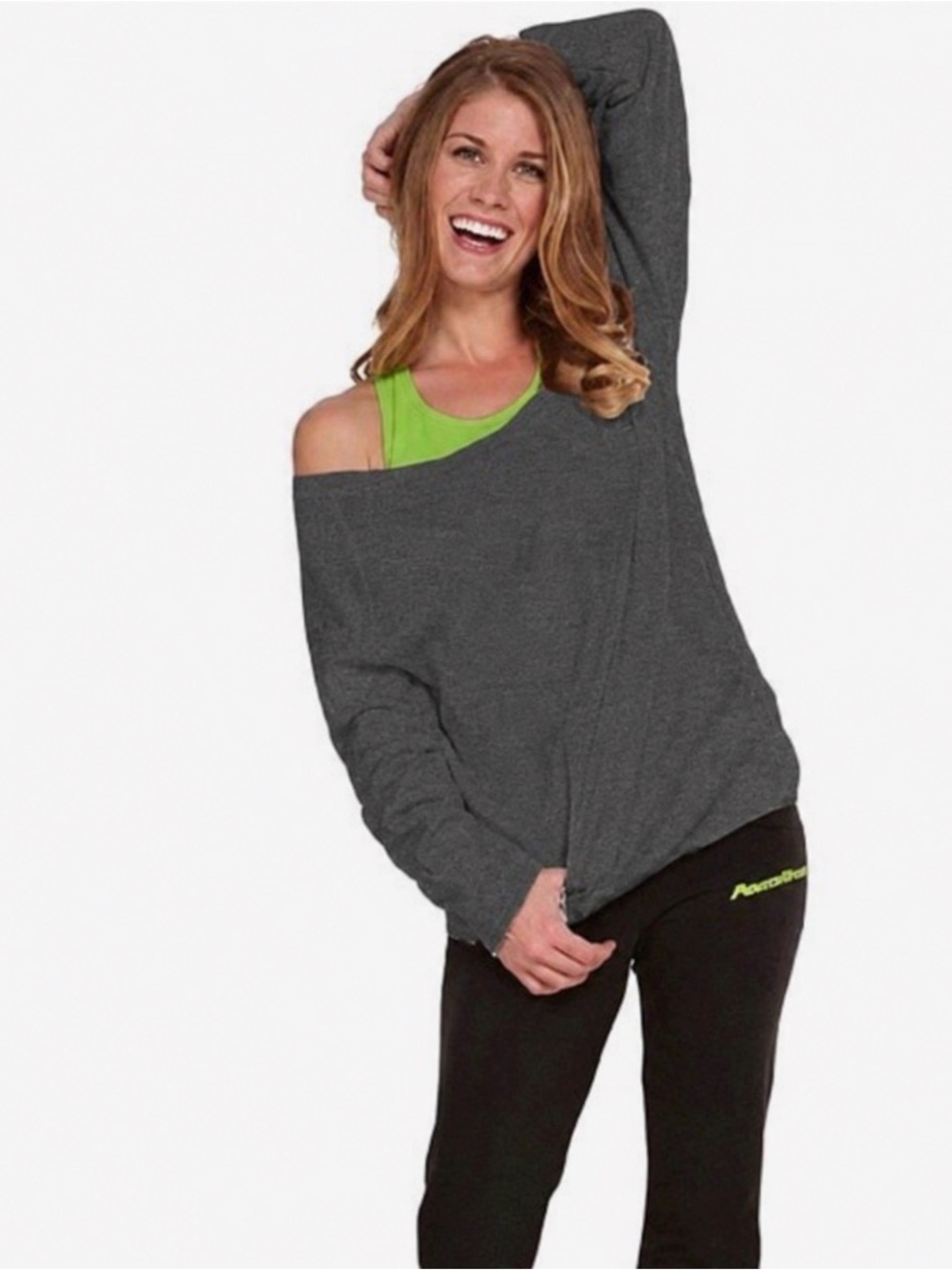 NWT Women’s Flashback Off Shoulder Fleece Crew Sweater Charcoal Dark Gray